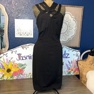 VTG 90’S TADASHI BLACK CUT-OUT STRAP DRESS SIZE SMALL